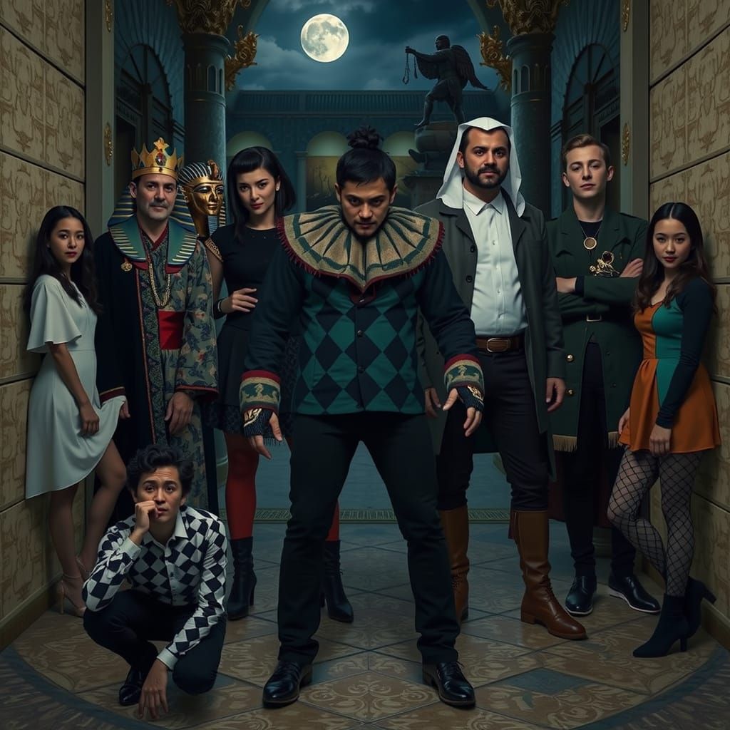 Diverse Characters in Theatrical Scene