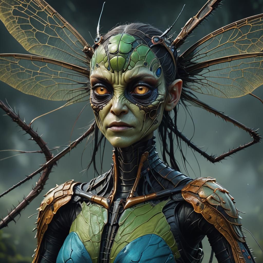 Monstrous Damselfly Hybrid Creature in Hyperrealistic Portra...