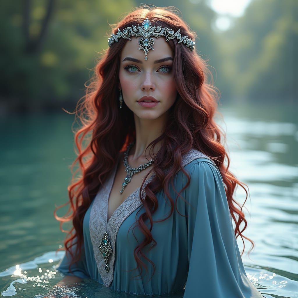 Celtic Goddess Clota Emerges, Art Nouveau Portrait