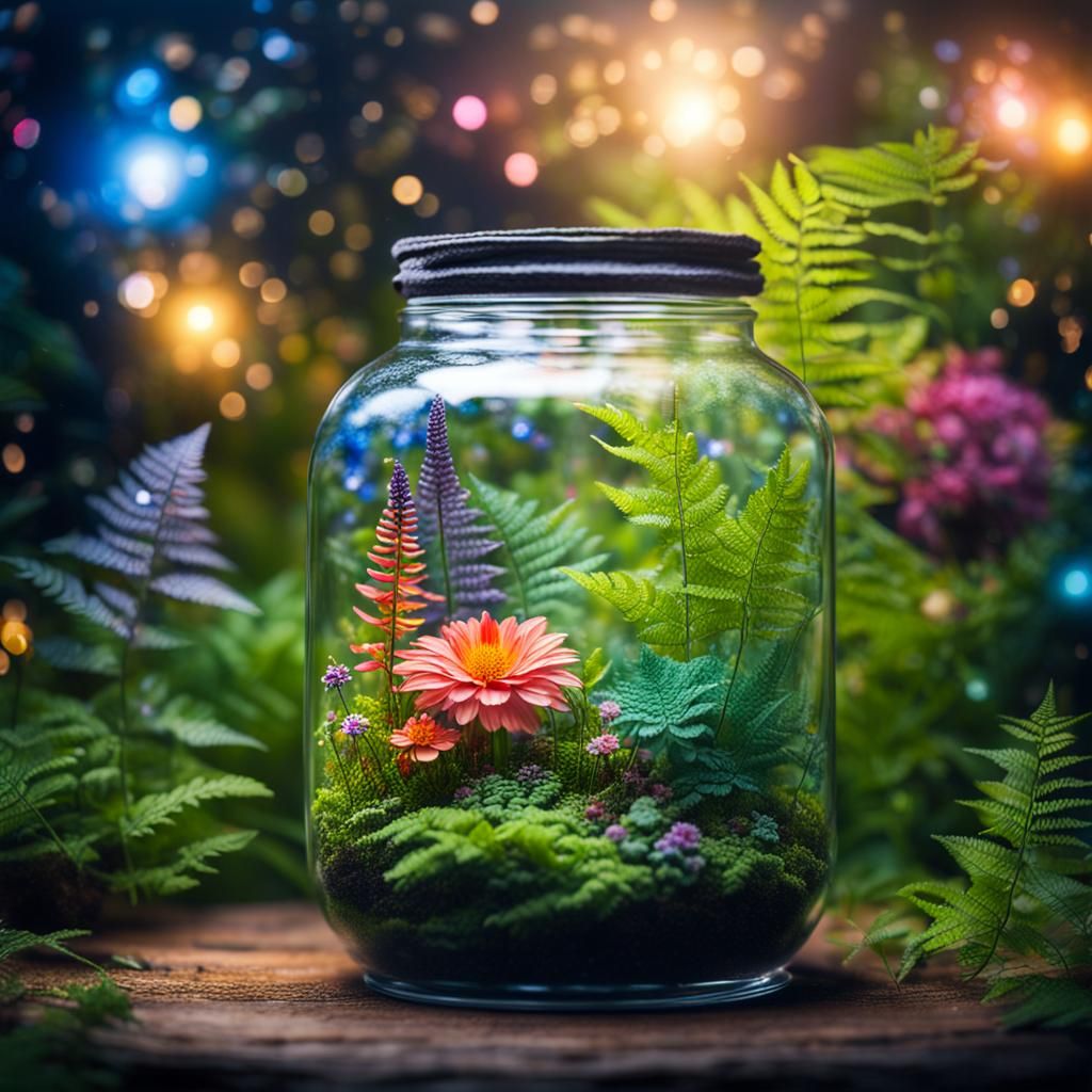 Galaxy Garden Diorama: Detailed Flowers and Ferns