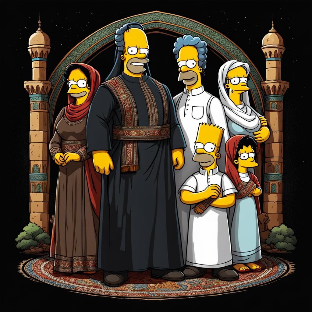 Simpsons Style Arabic Family Portrait Patch Design