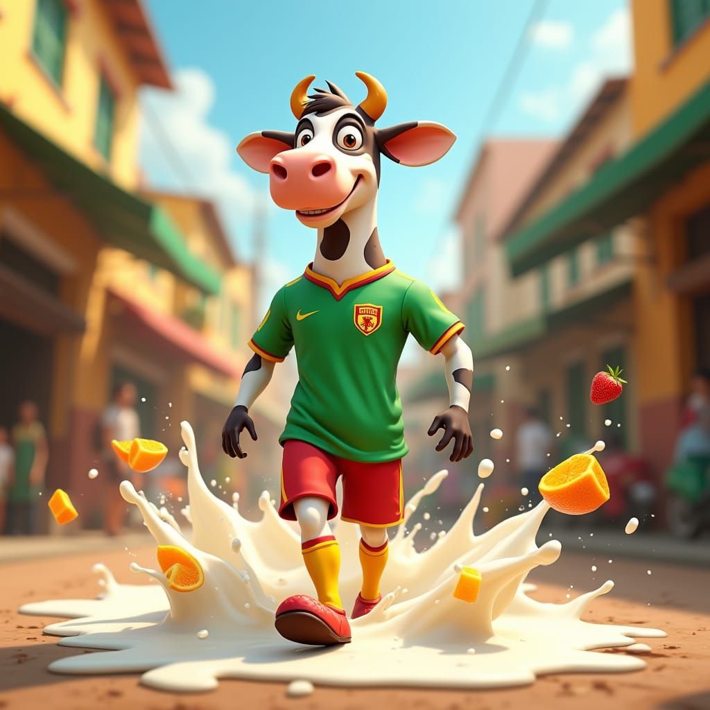 Cow Mascot in African City: 3D Cartoon Animation