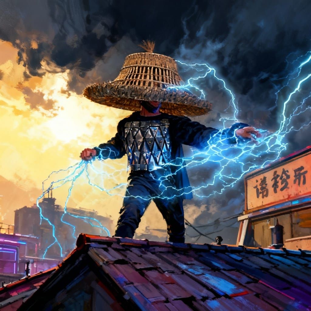 Man Pulls Lightning to Hands on Rooftop