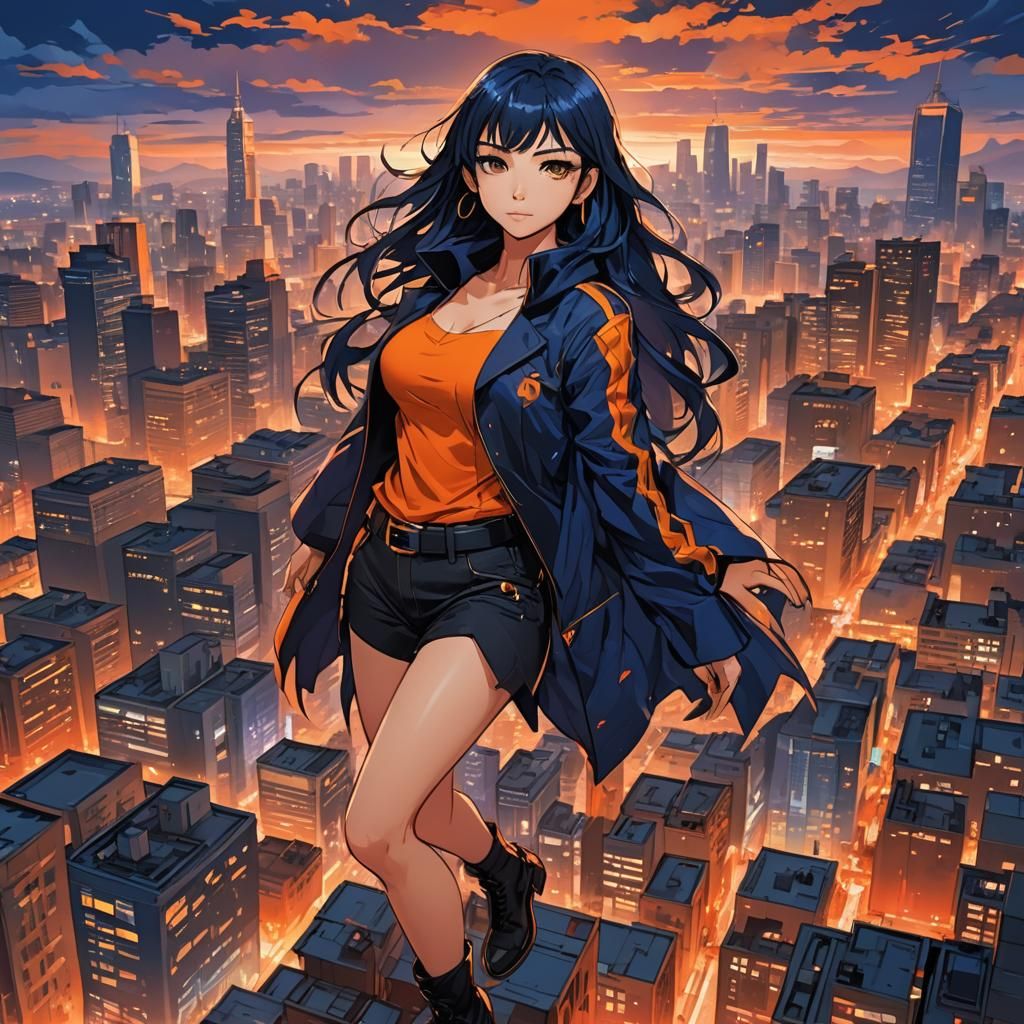 Lucy Heartfilia Manga-Style Anime Girl in Cityscape