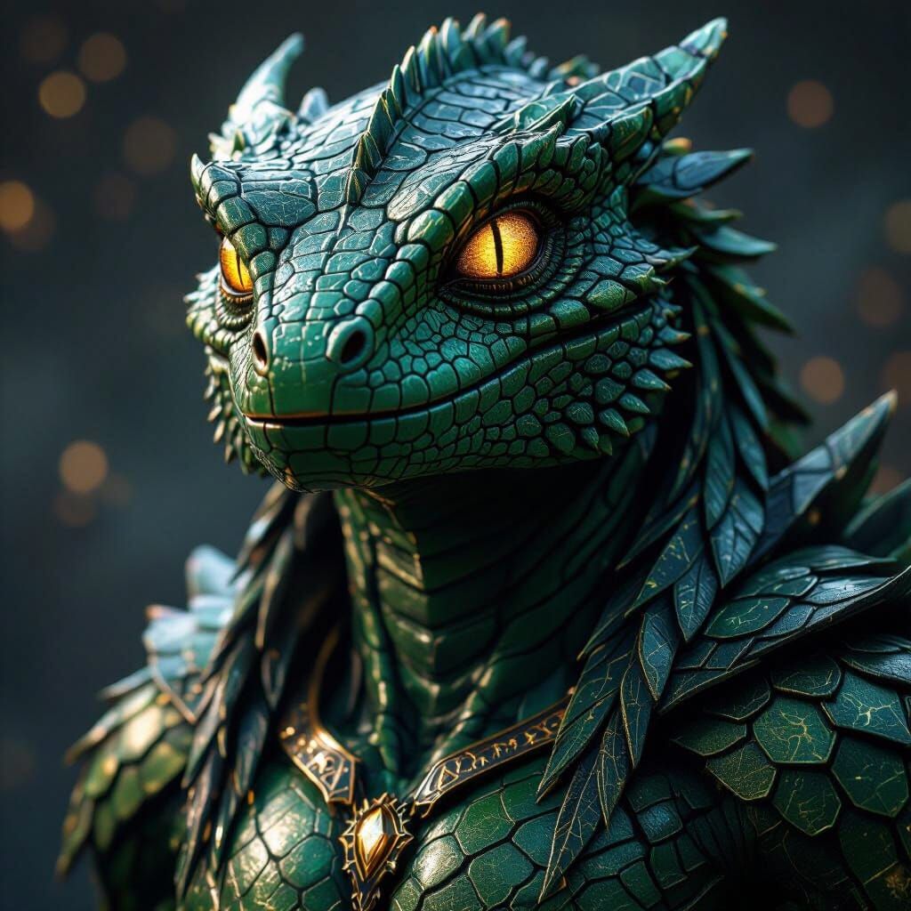 Alien Reptilian Overlord in Mythic Digital Sky