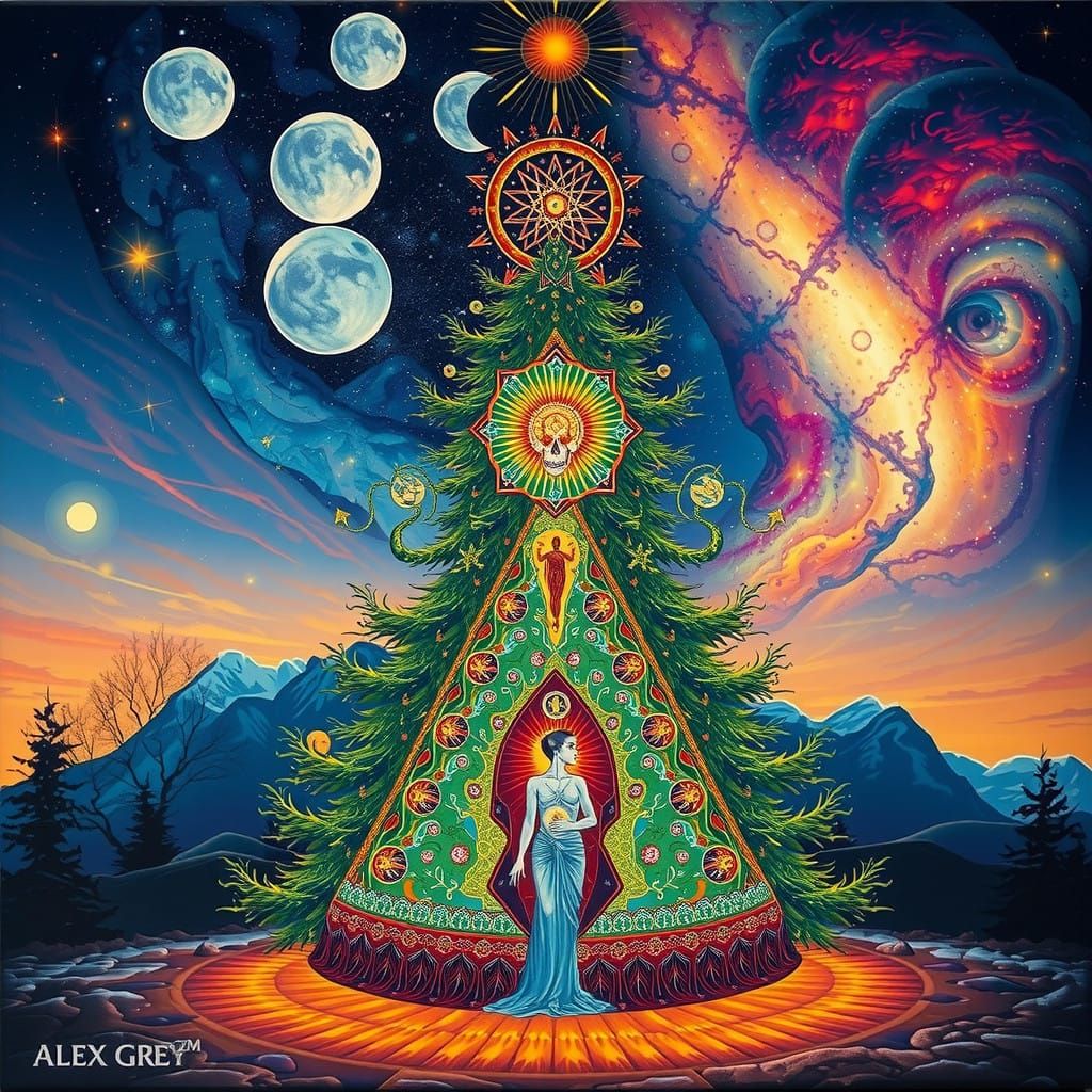 Elegant Christmas Tree in Vibrant Sacred Geometry