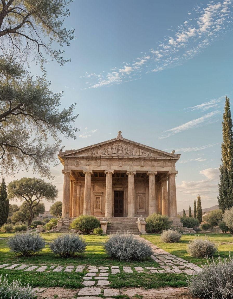Ancient Greek Temple in Warm Sunset Light