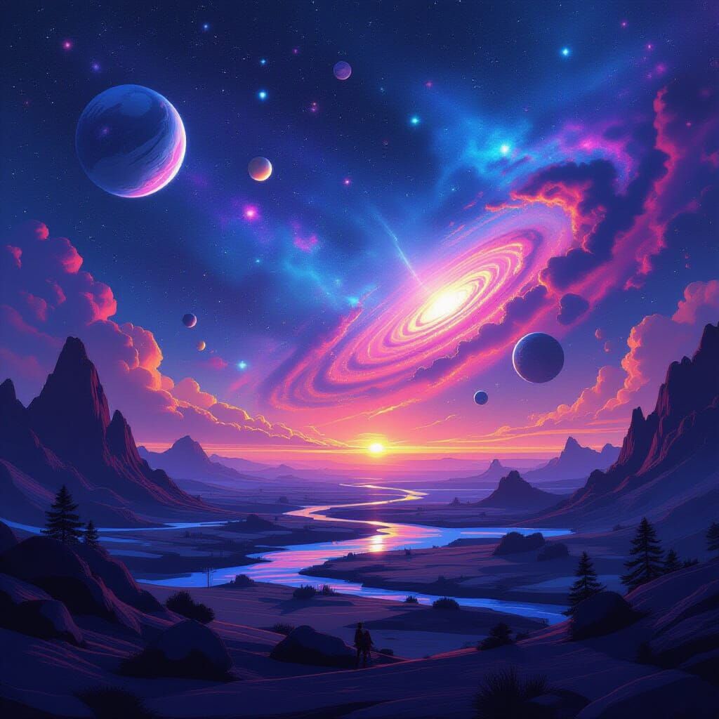 Fragmenting Cosmic Landscape in Digital Art Style