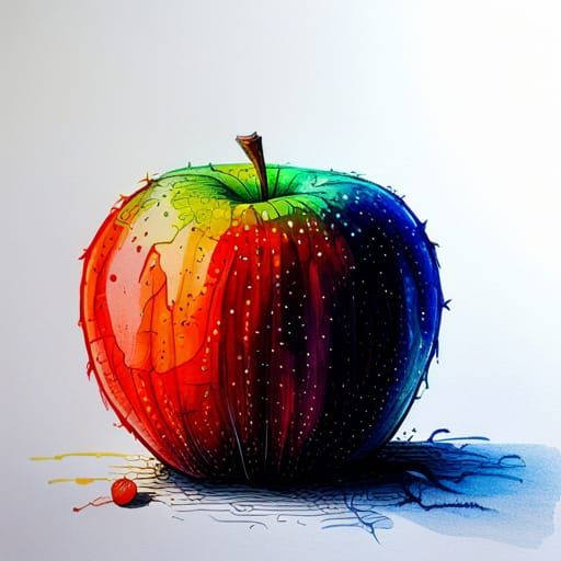 Apple Line Drawing in Fantasy Art Style
