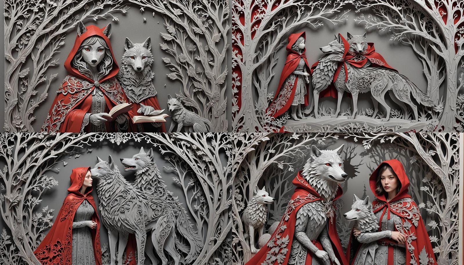 Red Riding Hood and Wolf Paper Filigree Scene