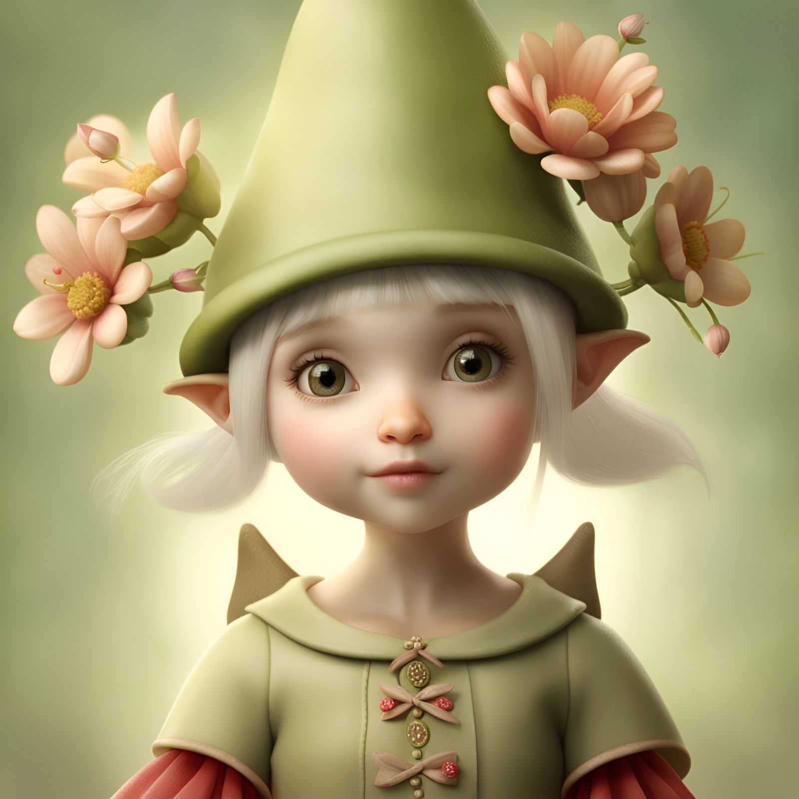 Little Elf Girl Portrait in Storybook Style