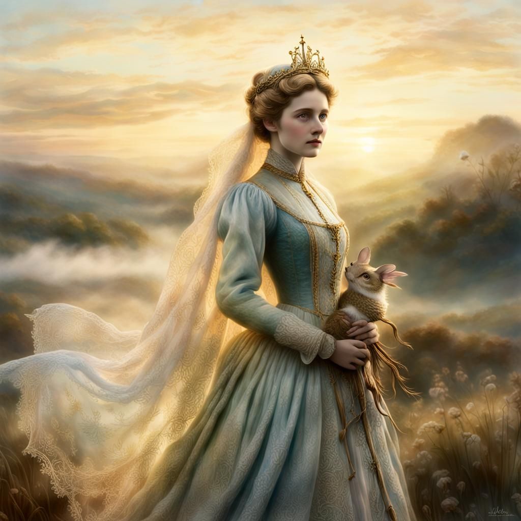 Victorian Siren in Mystical Dawn, Watercolor Style