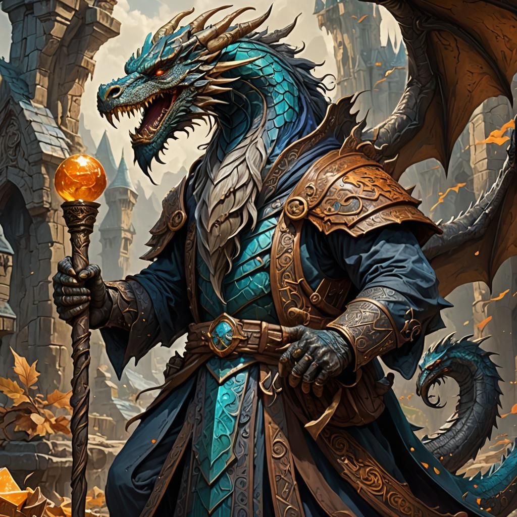 Epic Wizard and Dragon in Detailed Fantasy Art