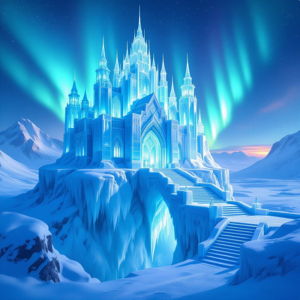 Ice Palace Reflecting Aurora Borealis