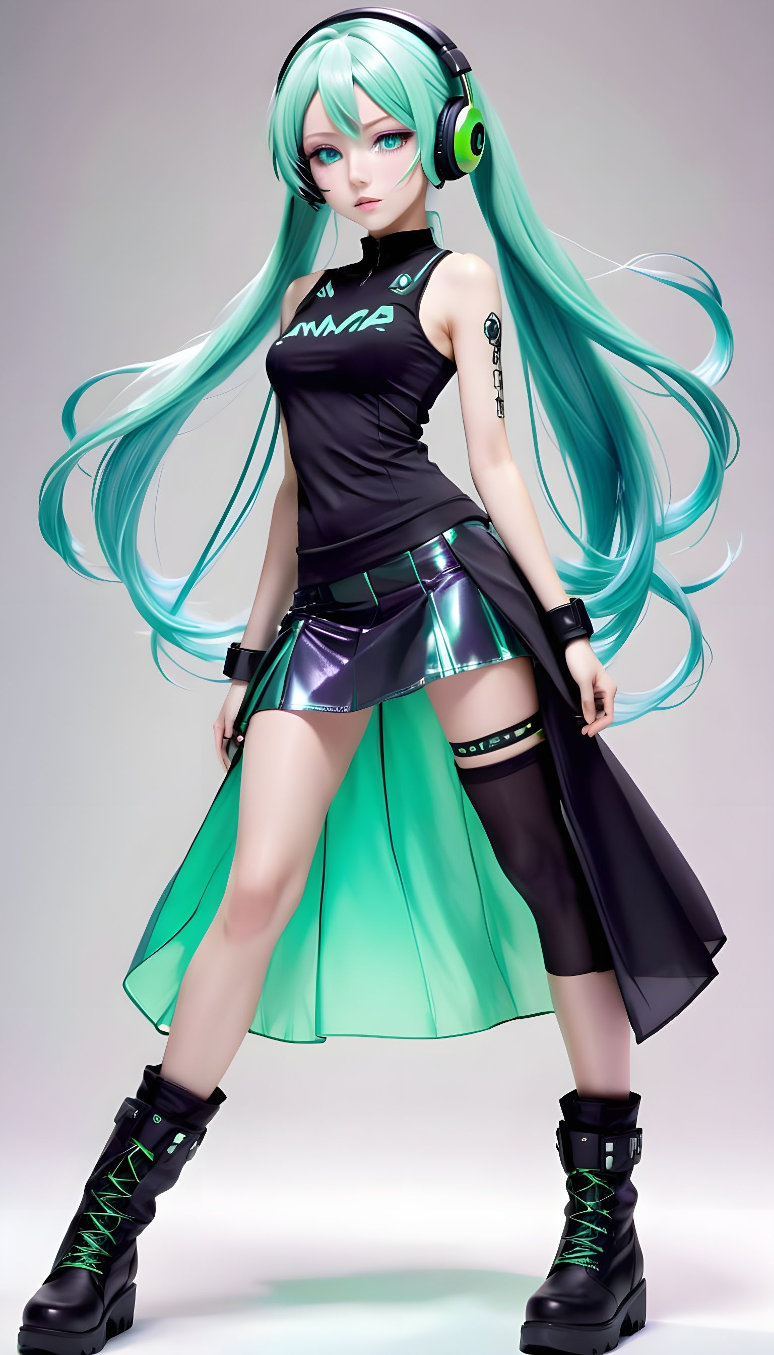 Female Vocaloid with Purple Hair and Iridescent Outfit