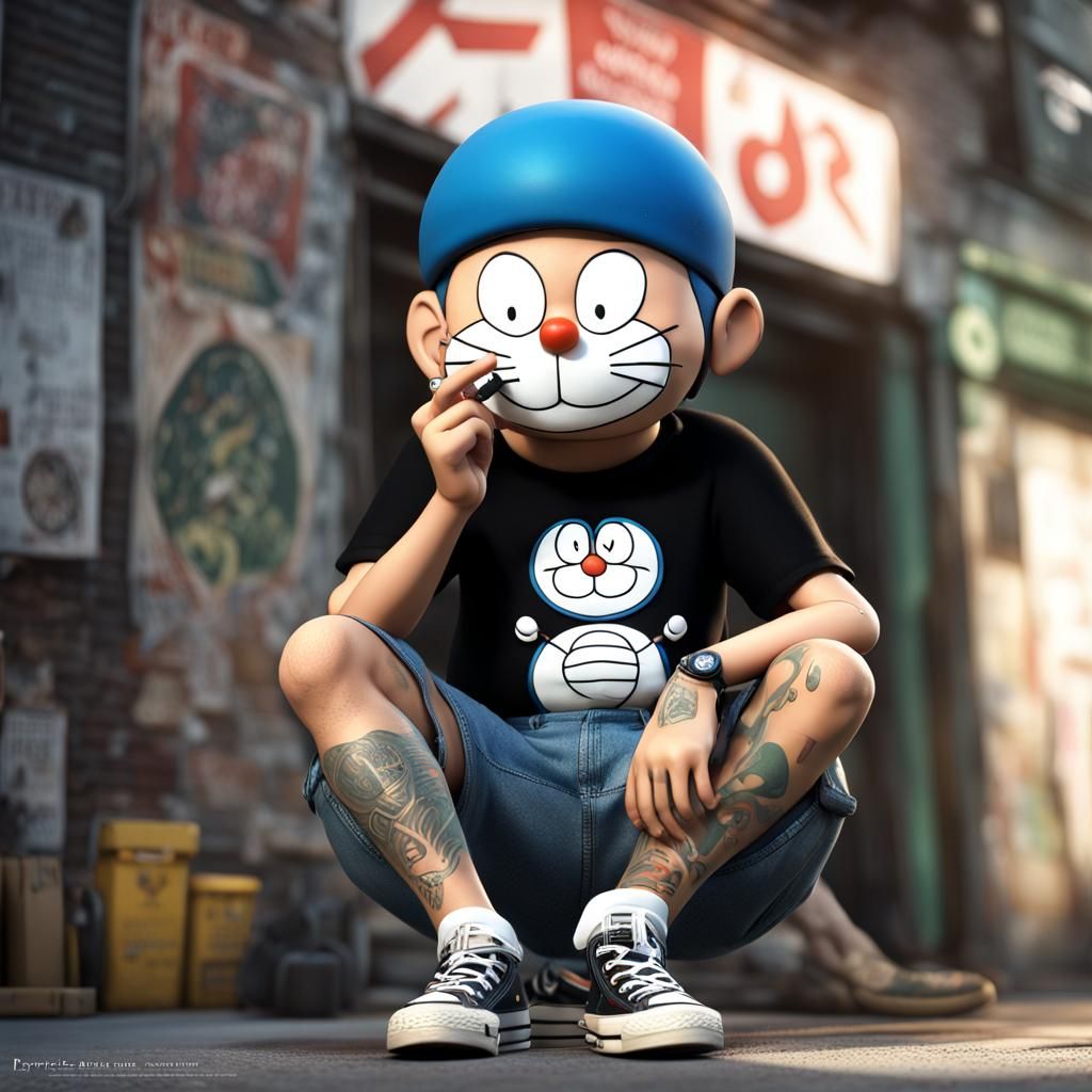 Doraemon as Street Punk in Photorealistic Style