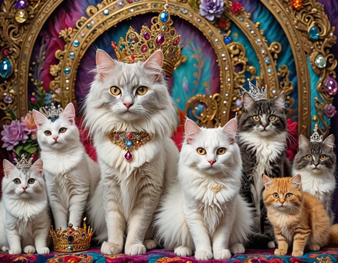 Royal Cat Family Portrait with Tiaras