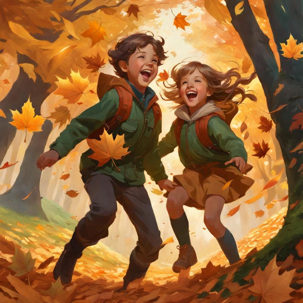 Walk home from school's taking a little longer due to fallen leaves. Fun overload