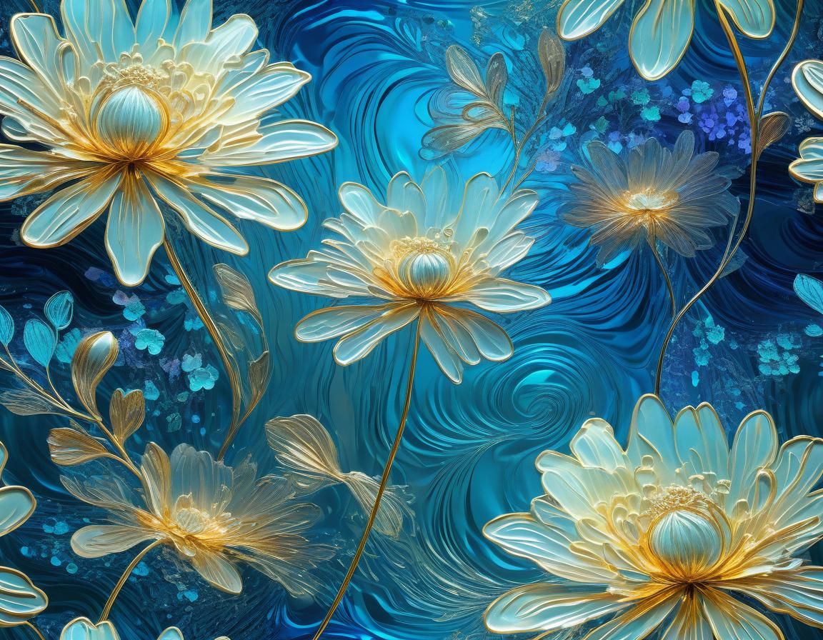 Luminous Floral Art in Metallic and Organic Style