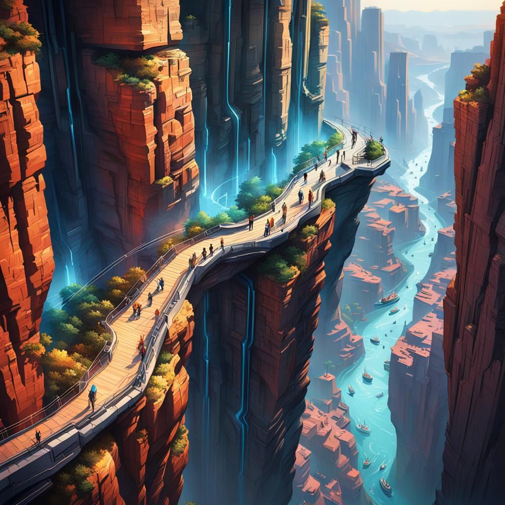 Futuristic Cliffside Cities in Hyperrealistic Splash Art