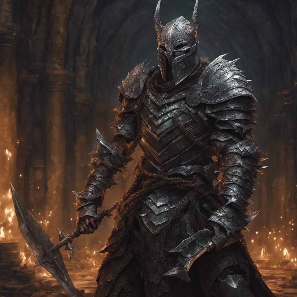 Dark Fantasy Warrior with Spiked Chain in Armor