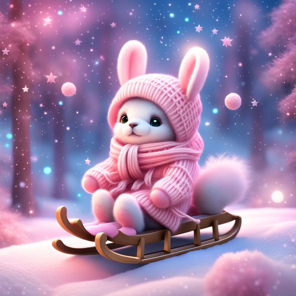 " super cute little fluffy pink bear rolls a little bunny on...