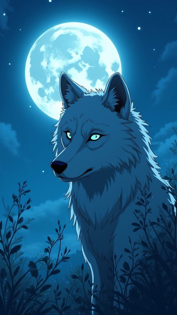 Teenage Blue-Eyed Werewolf Under Full Moon