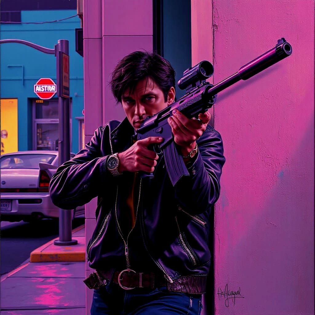 Gun Hero Hides in Los Angeles Neon Landscape