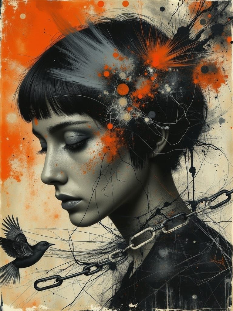 Ethereal Gothic Woman in Abstract Surreal Style