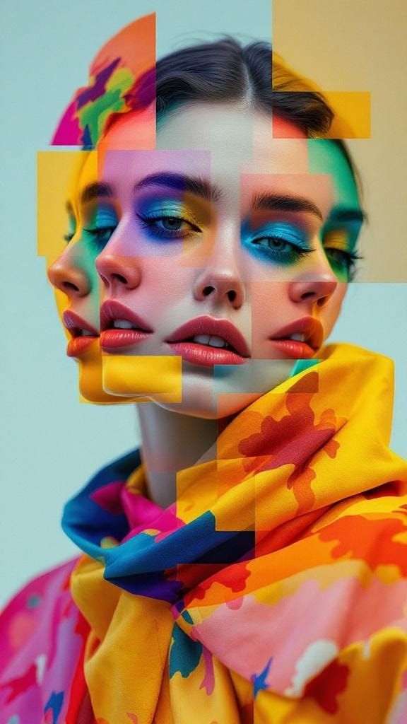 Fragmented Portrait on Fabric in Avant-Garde Style