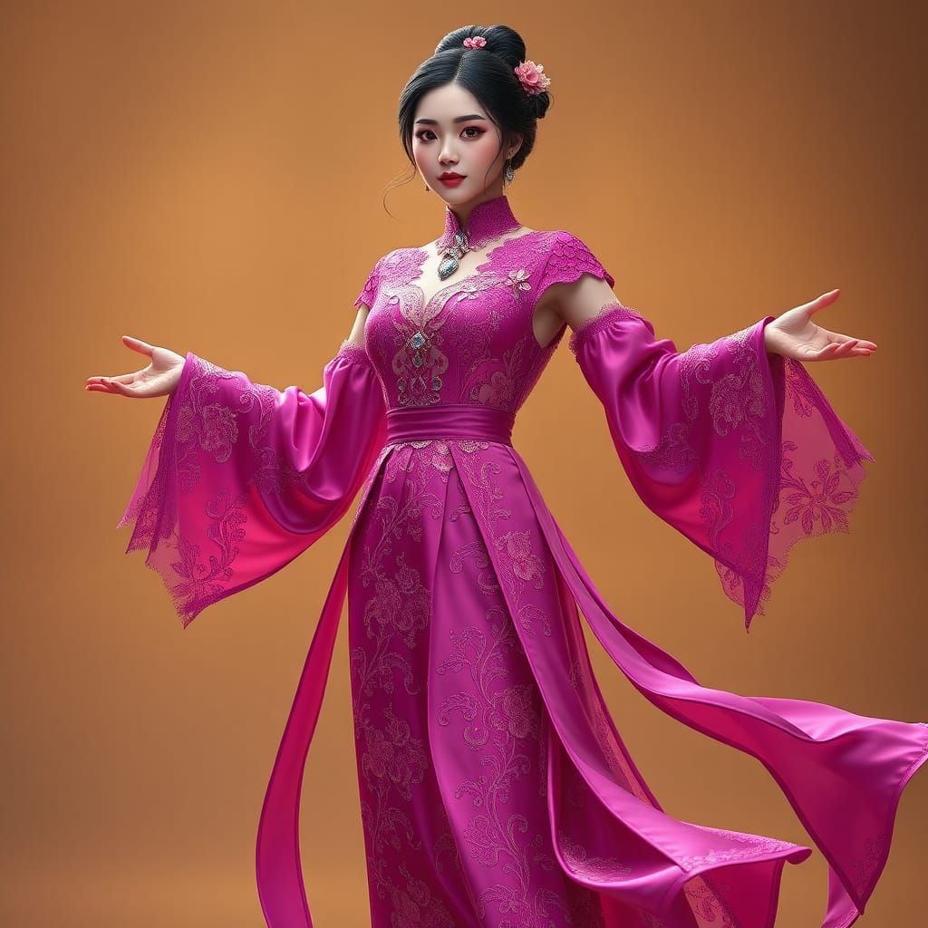 Asian Woman in Ornate Dress, Digital Matte Painting