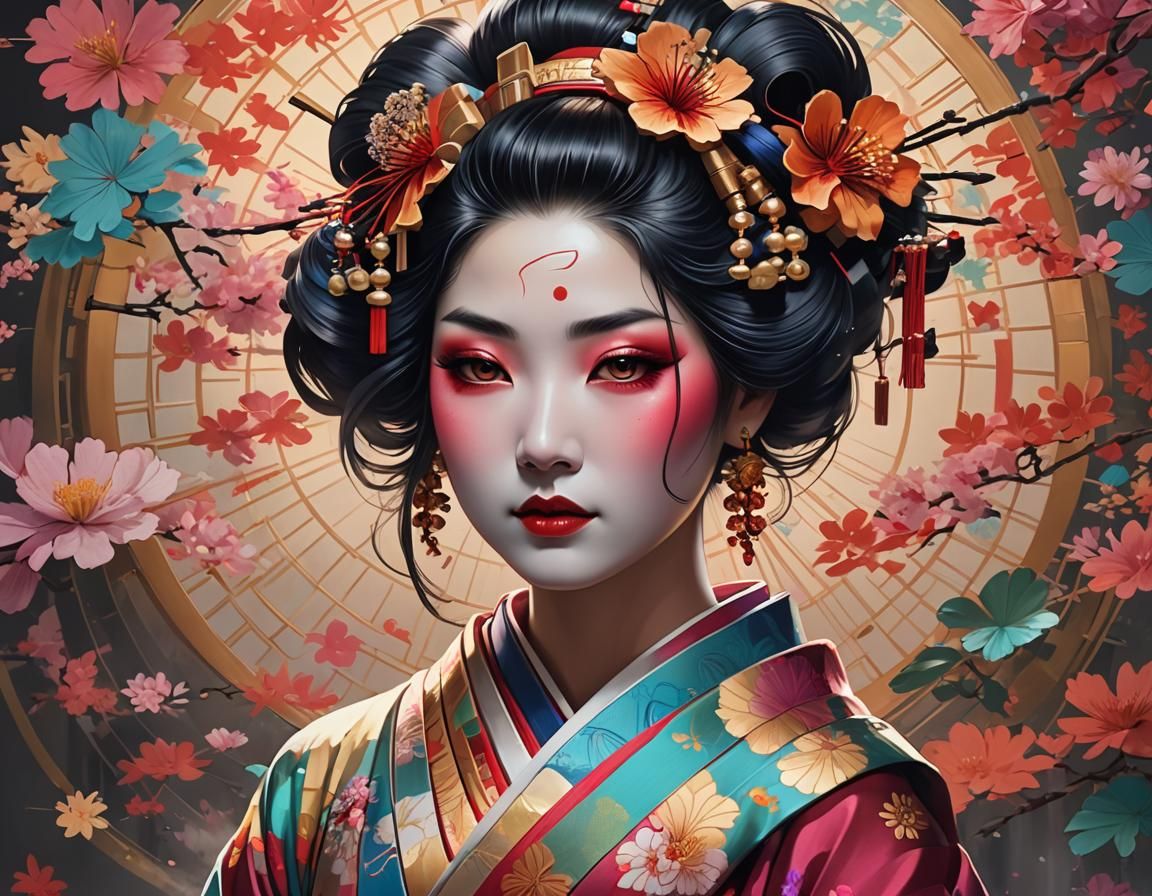 Geisha Portrait in 1920s Japan: Hyperdetailed Concept Art