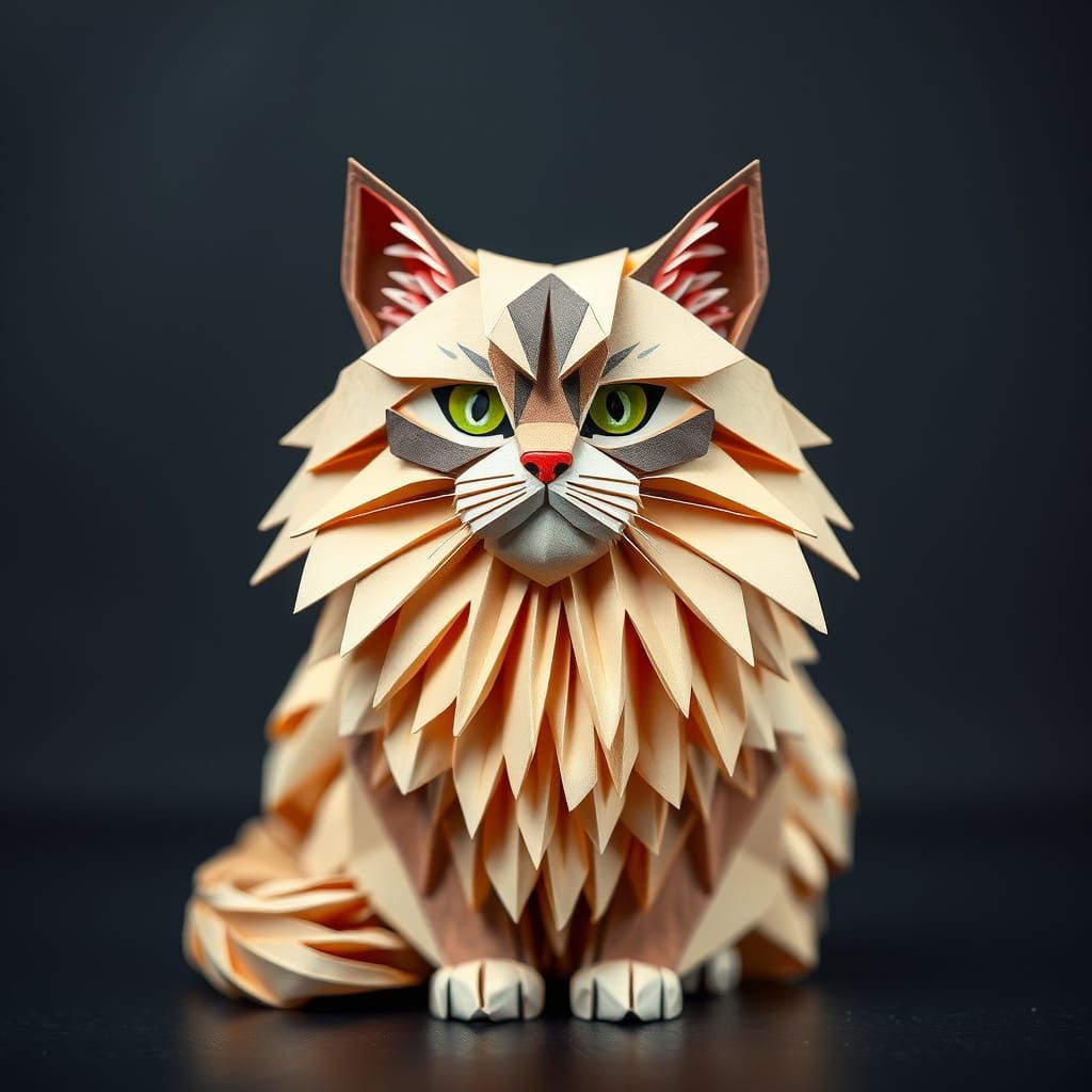 Siberian Cat in Whimsical Origami Fold