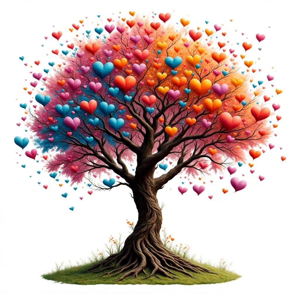 Chibi Tree of Life with Rainbow Heart Leaves