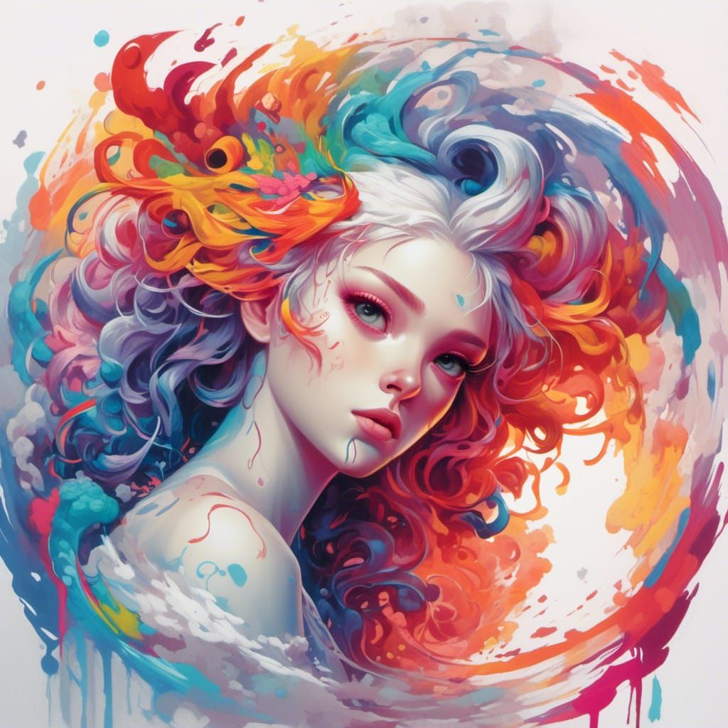 Fairy Girl in Fiery Graffiti Art