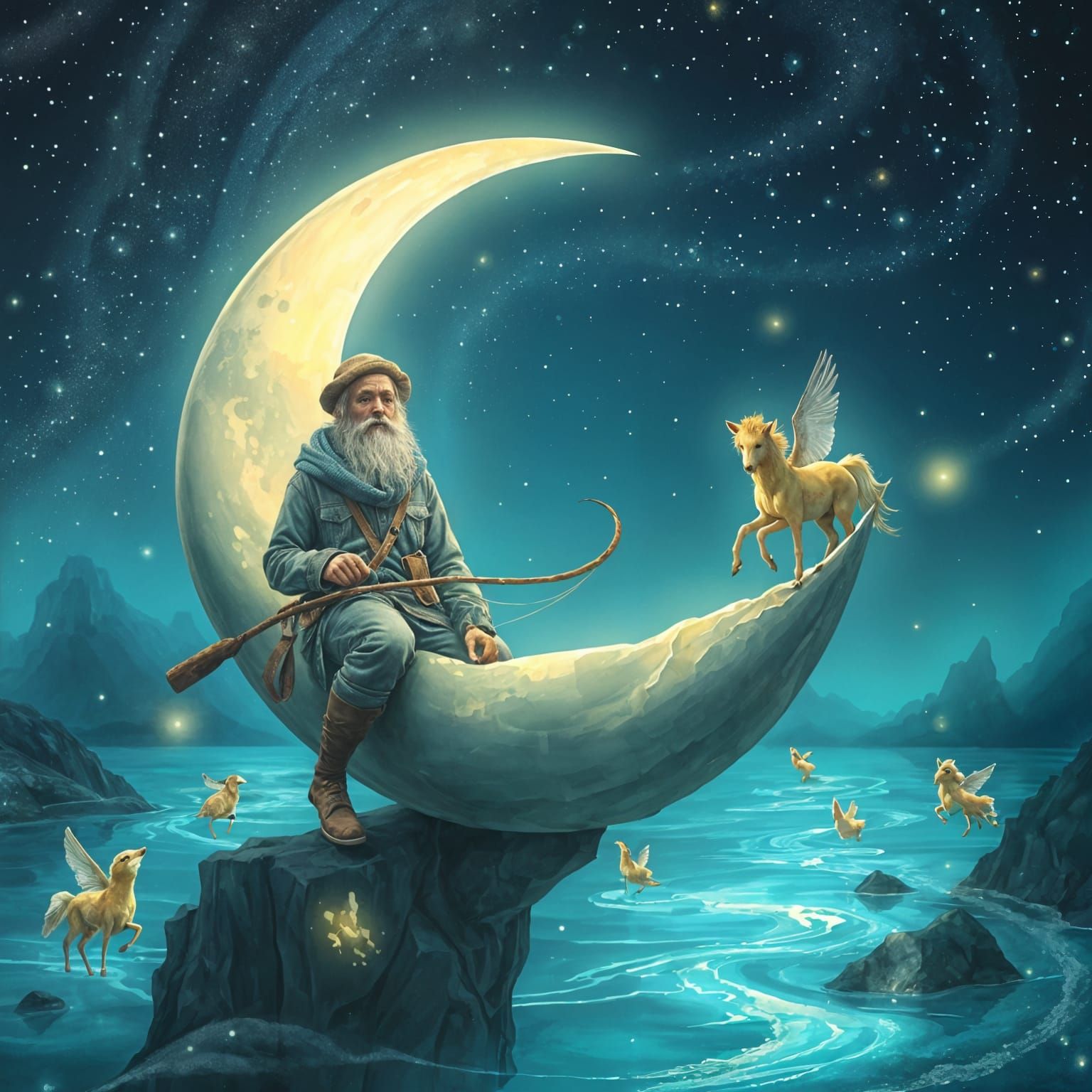 Cosmic Fisherman Amidst Celestial Wonder