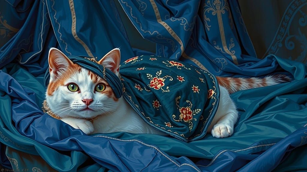 Elegant Cat Portrait in Classical Art Style