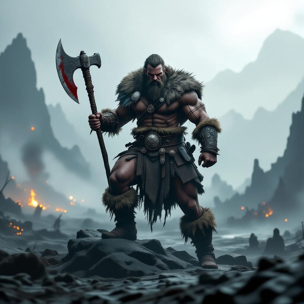 Barbarian on Windswept Crag: Dark Fantasy Epic