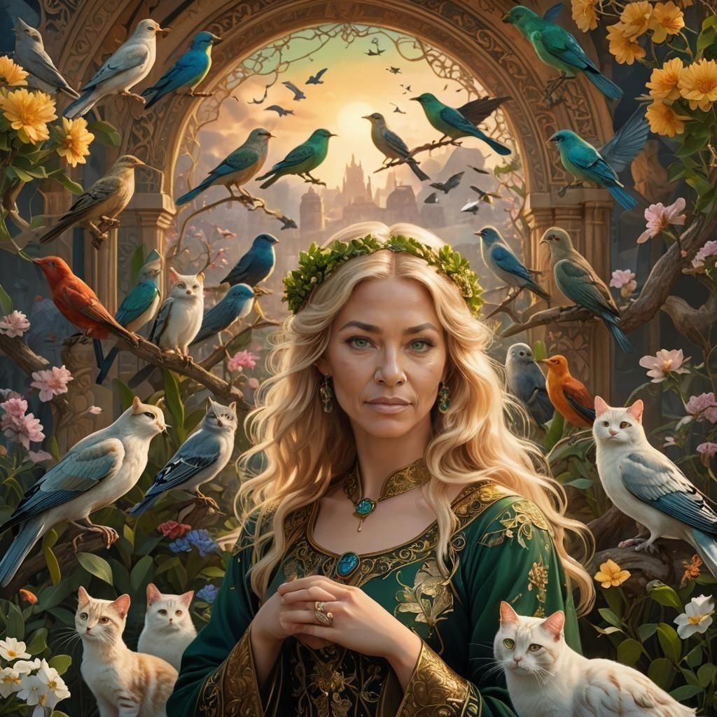 Serene Woman with Green Eyes: Detailed Digital Portrait