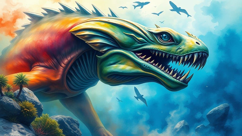 Hyper-Maximalist Extinct Alien Marine Creature in Natural Ha...