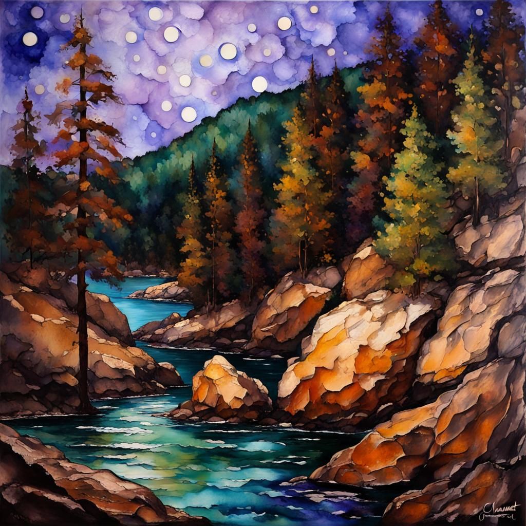 alcohol ink art :: Shawangunks :: brown cliff wall face :: P...