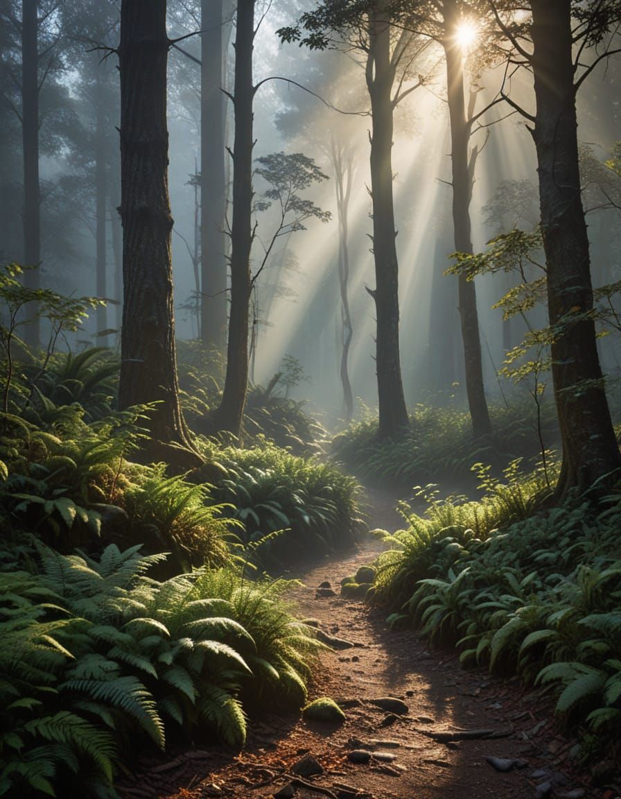 Misty Forest Landscape in Photorealistic Style