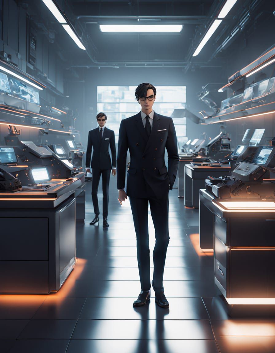 Stylish Kingsman Agent in Futuristic Laboratory