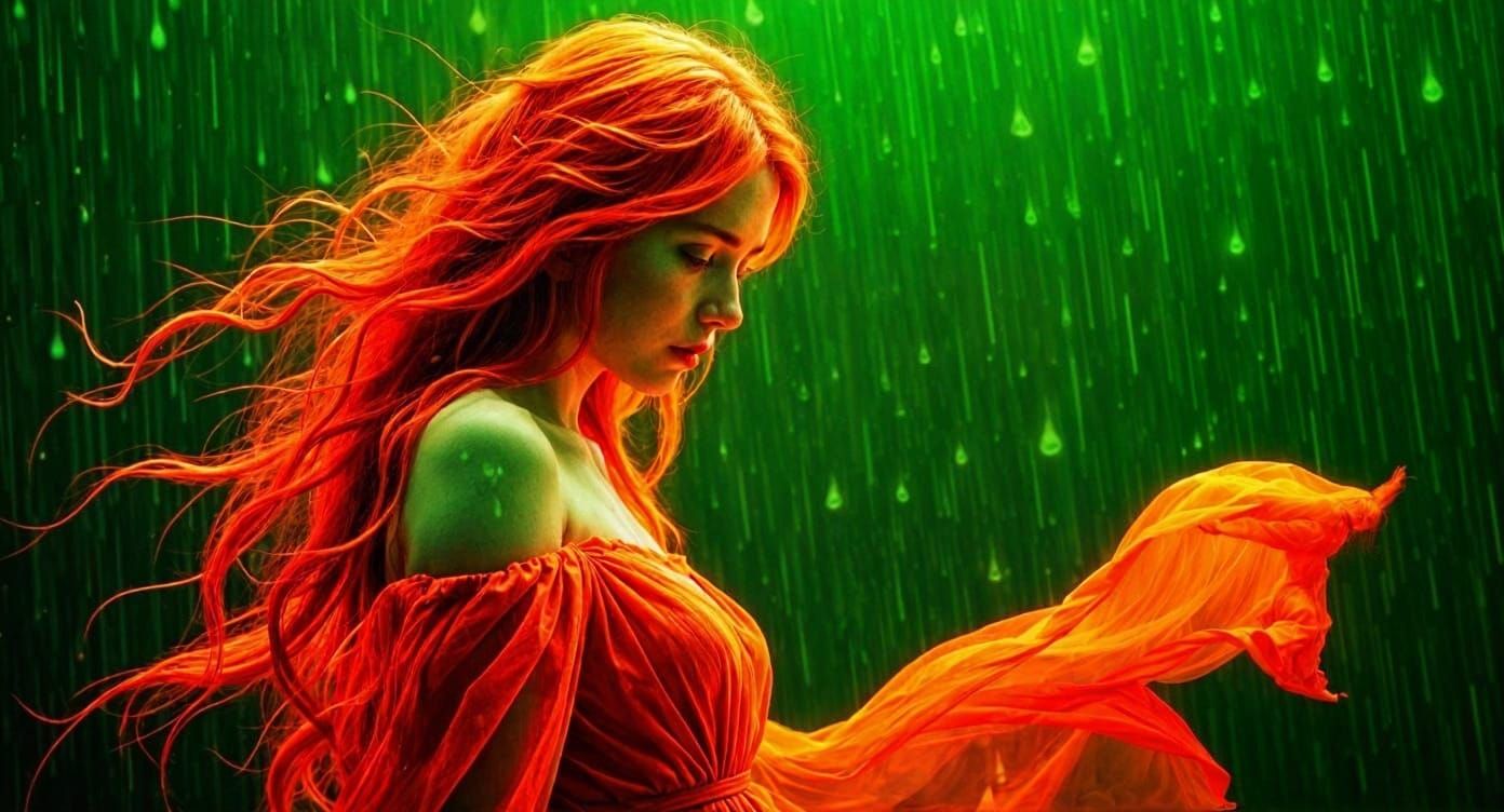 Vibrant Portrait of Woman in Fiery Orange