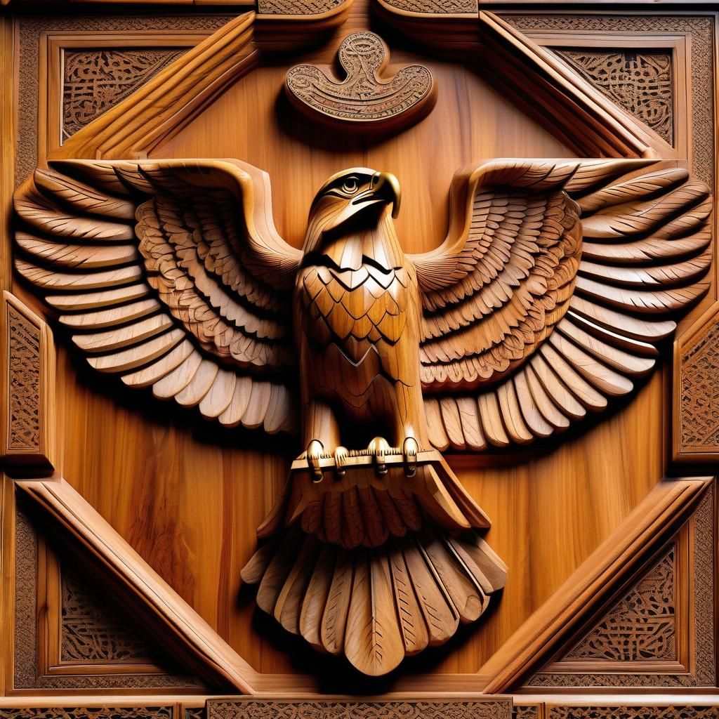 Majestic Eagle Wooden Statue with Seljuk Ornament