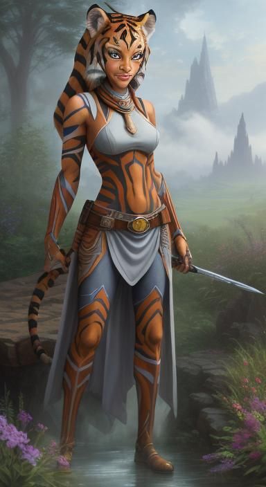 Ahsoka as Ethereal Tiger Girl in Kinkade Style