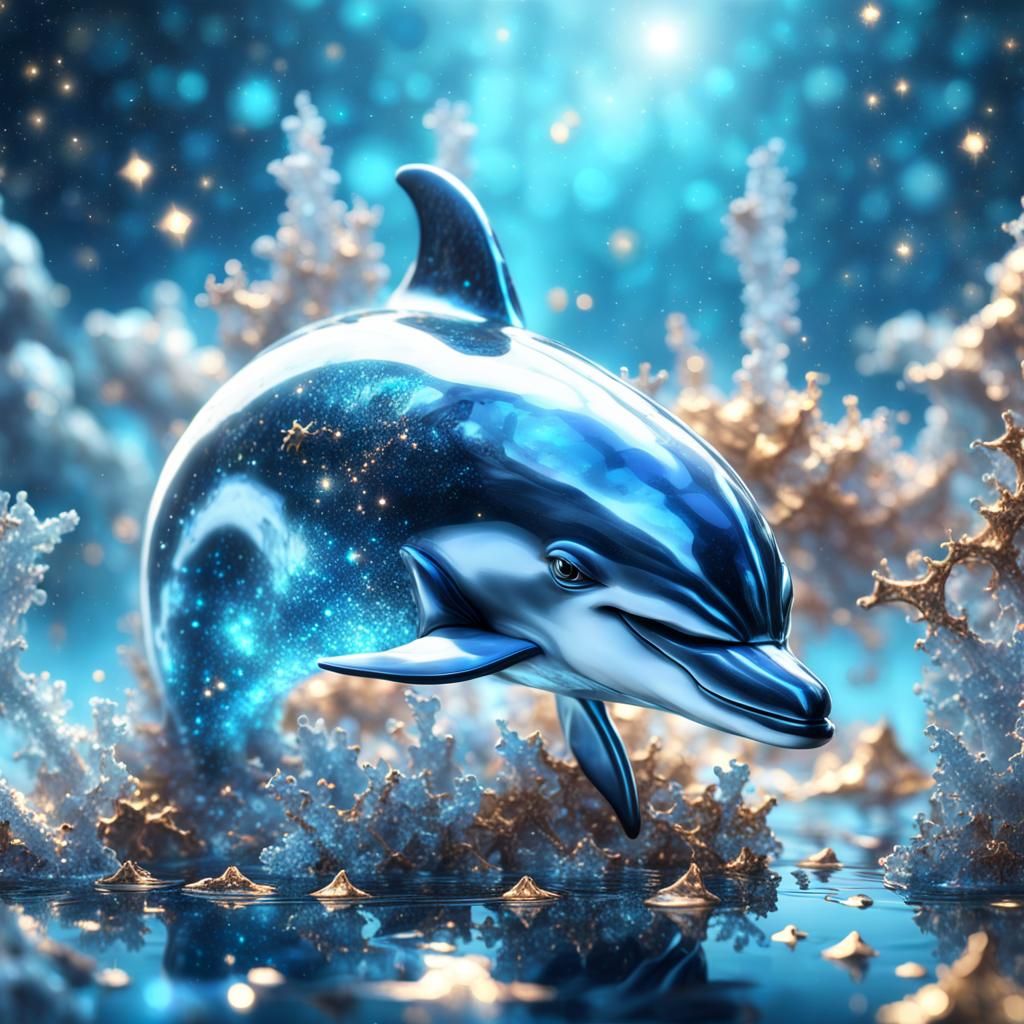 Crystallized Dolphin in Epic Galaxy, 3D Render