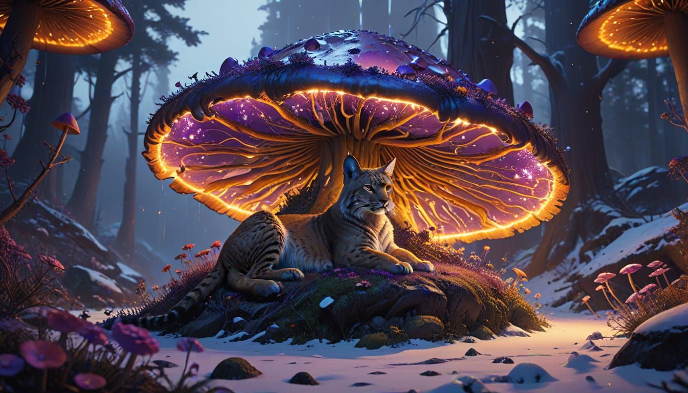 Surreal Iberian Lynx in a Vibrant Neon Wonderland