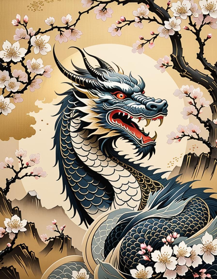 Ukiyo-e portrait, Japanese dragon.