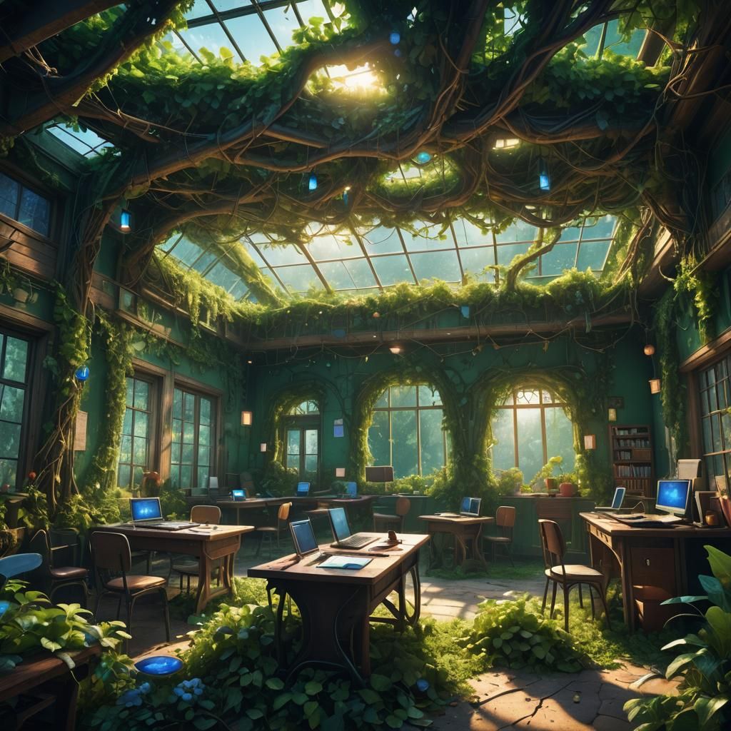 Classroom Reclaimed by Nature: A Digital Matte Painting